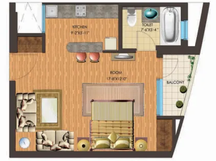 IITL Nimbus The Golden Palms — 1 BHK floor plan