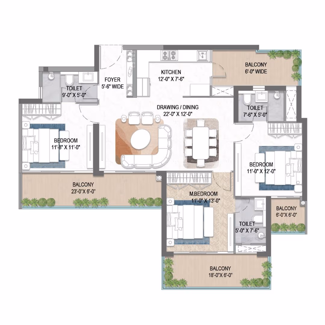 M3M Forestia West — 3 BHK floor plan