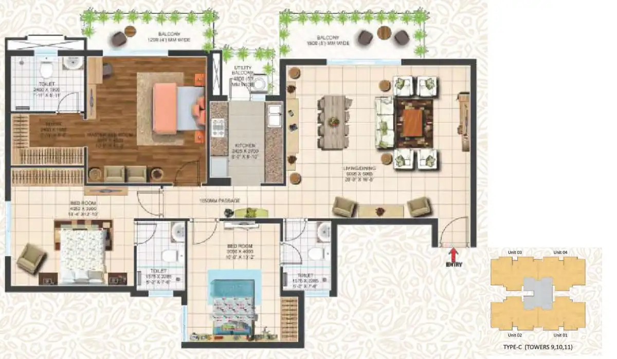 Ace Arte — 3 BHK floor plan