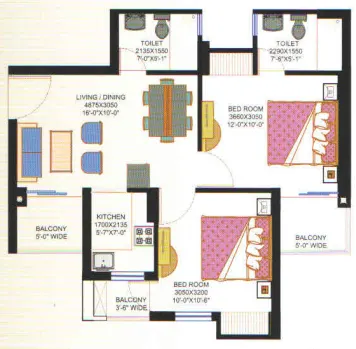 Eros Sampoornam 3 — 2 BHK floor plan