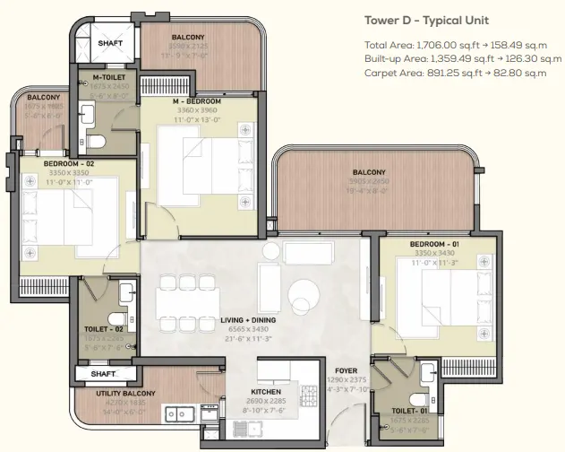 Arihant Seasons — 3 BHK floor plan