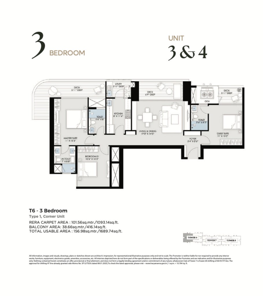 BPTP Gaia Residences — 3 BHK floor plan