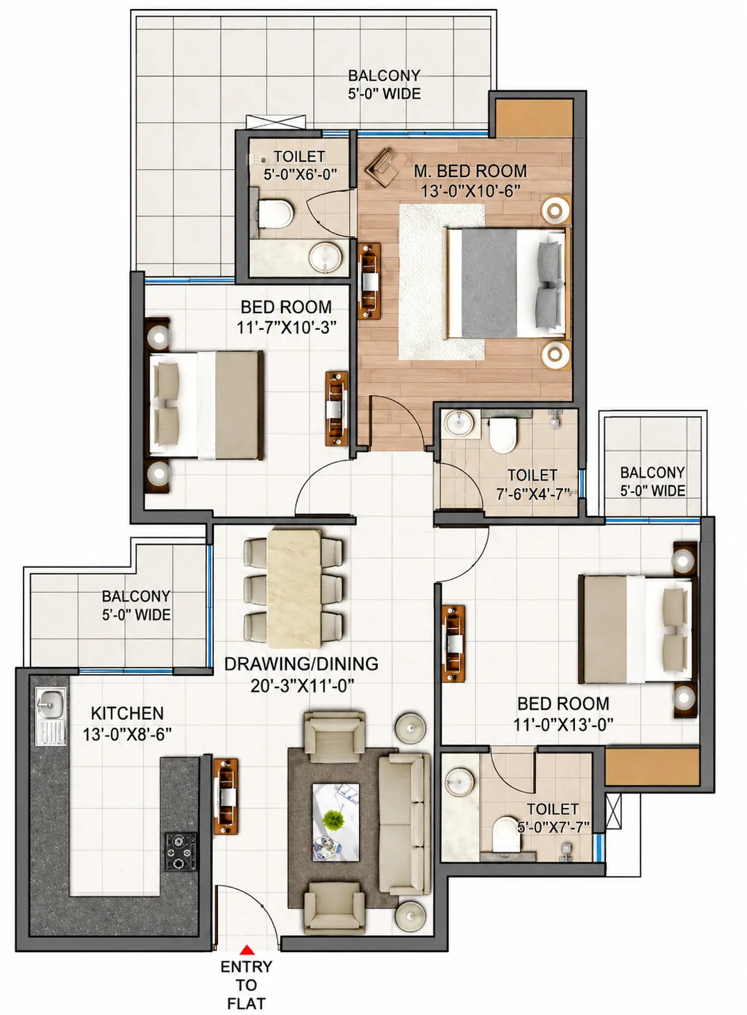 Divyansh Orion Homes — 3 BHK floor plan