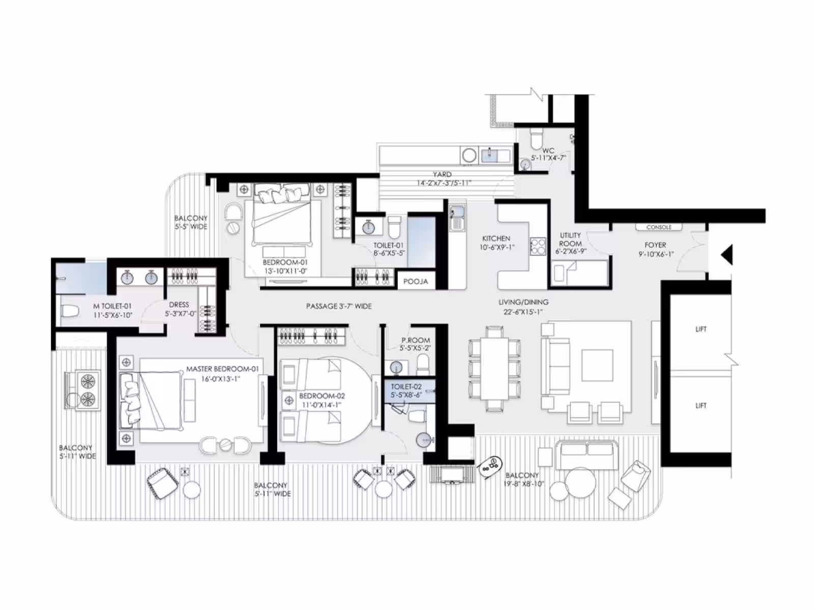 BPTP SkyNest Towers — 3 BHK floor plan