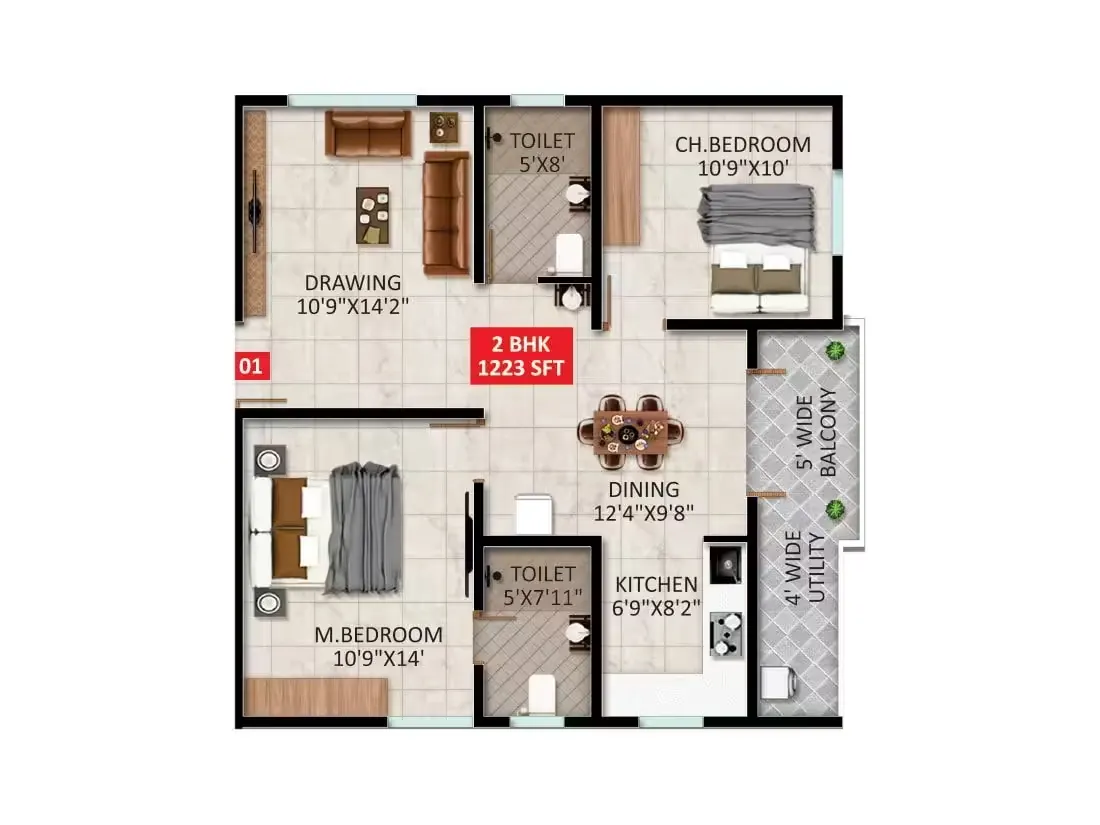 Habulus Tranquil — 2 BHK floor plan