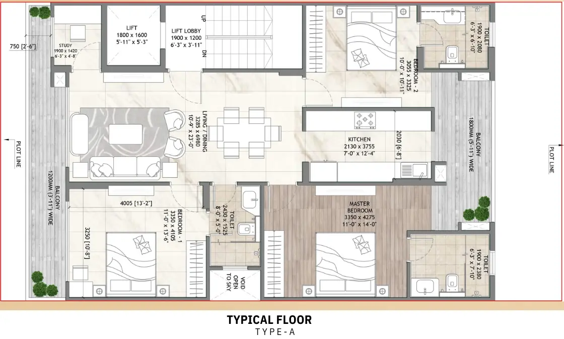 Daxin Vistas — 3 BHK floor plan