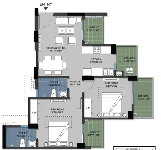 Gulshan Bellina — 2 BHK floor plan