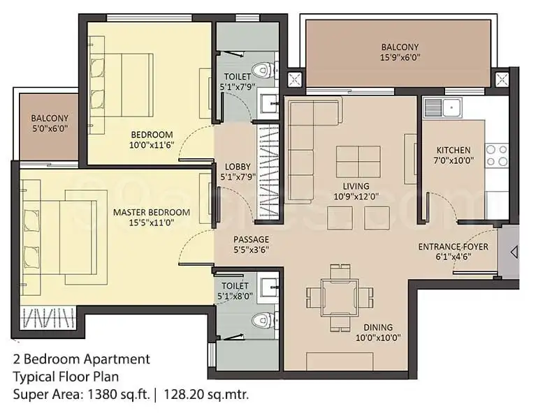 Ambience Creacions — 2 BHK floor plan