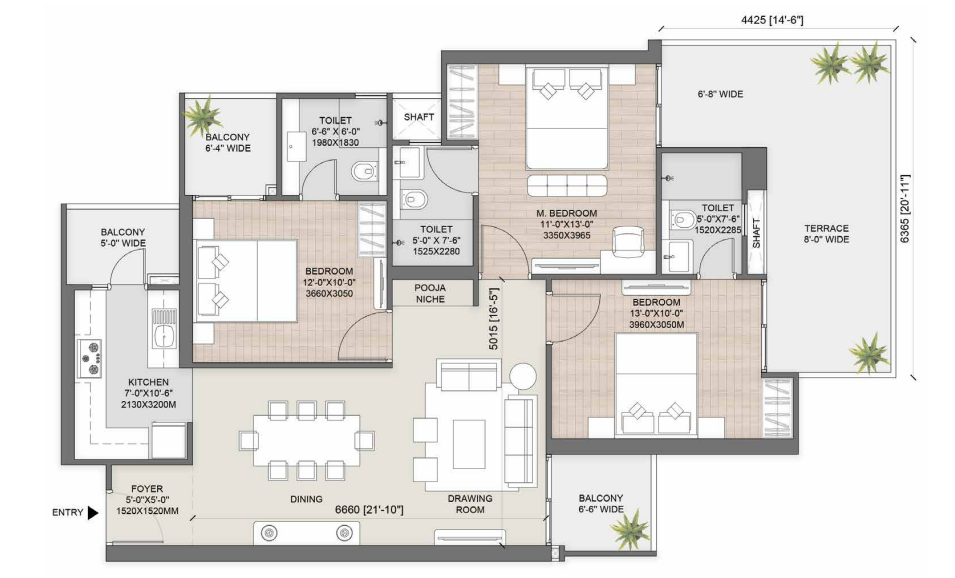 AU Cosmos — 3 BHK floor plan