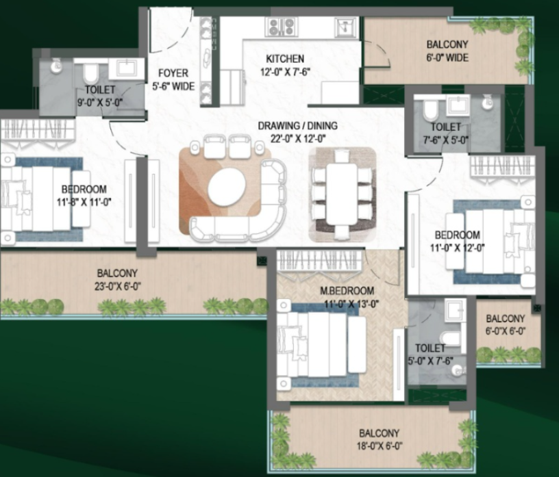 M3M Manesar — 3 BHK floor plan