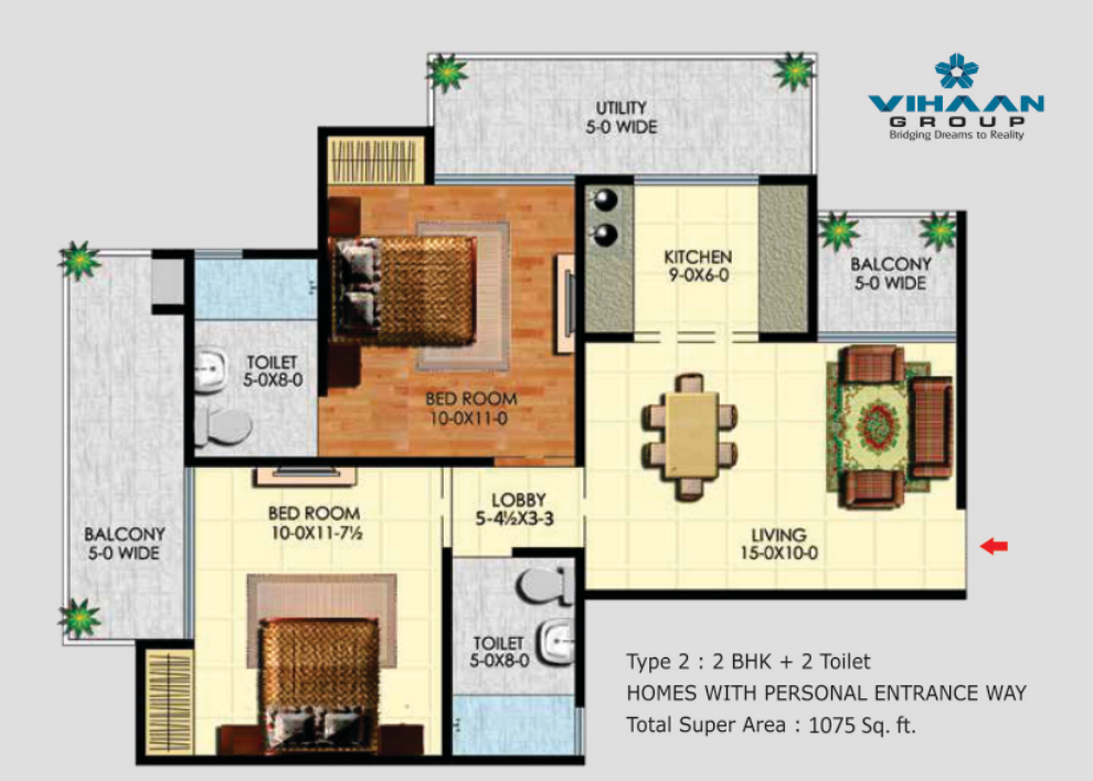 Vihaan Greens — 2 BHK floor plan