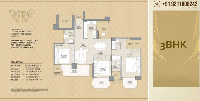Gaur Chrysalis — 3 BHK floor plan