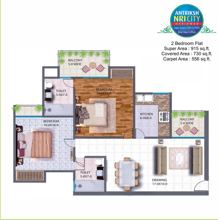 Antriksh NRI City — 2 BHK floor plan