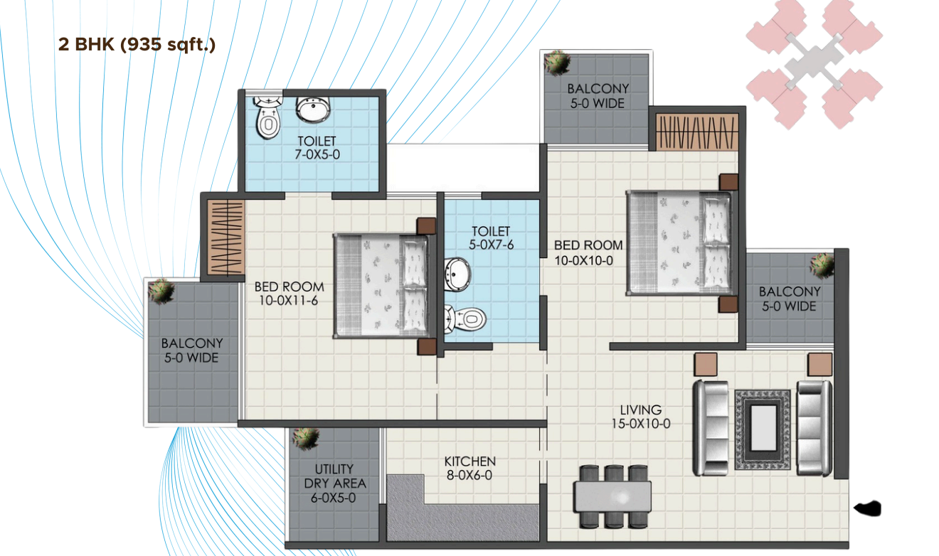 Bliss Town — 2 BHK floor plan