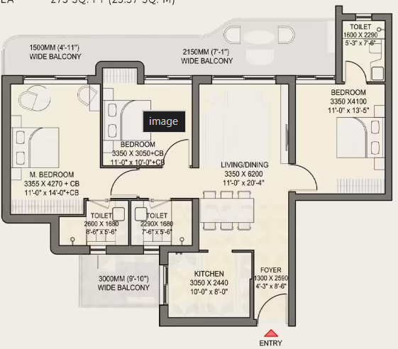 Eldeco 7 Peaks Residences — 3 BHK floor plan