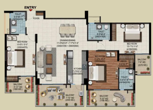 Windsor Majesty — 3 BHK floor plan