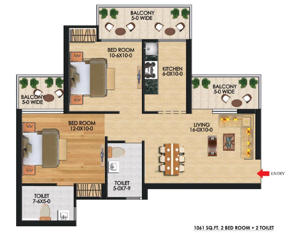 Splendour by Apex Floral — 2 BHK floor plan