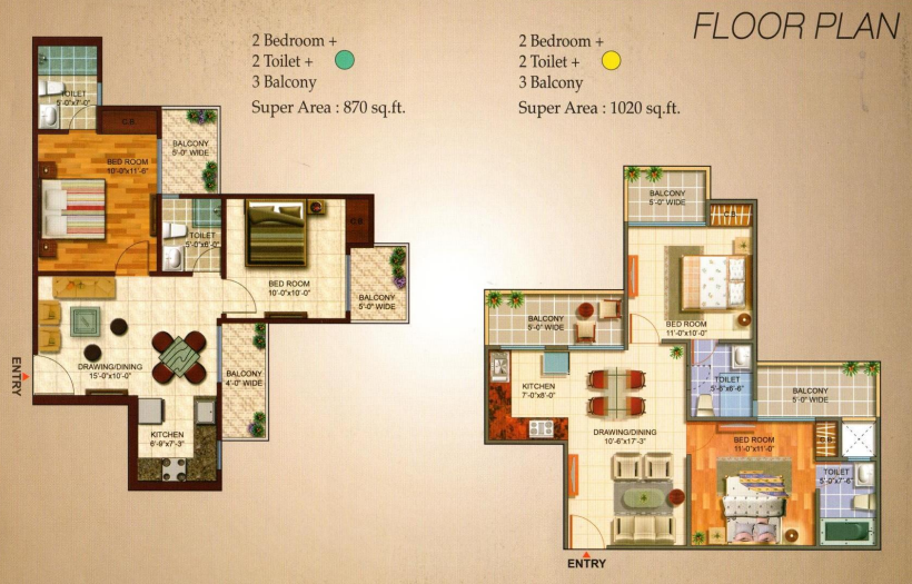 Skytech Colours Avenue — 2 BHK floor plan
