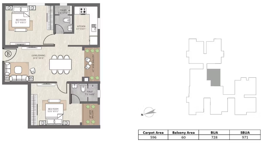 Vinayak 21 Acres — 2 BHK floor plan