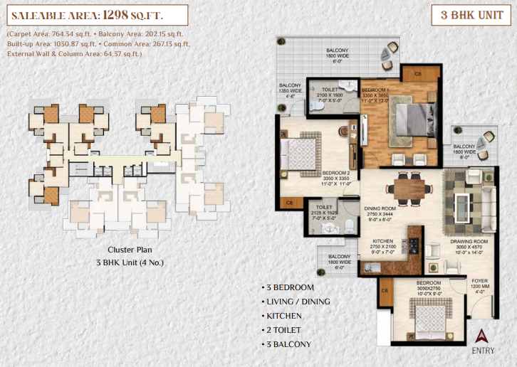 Vrinda Heritage Skyward — 3 BHK floor plan