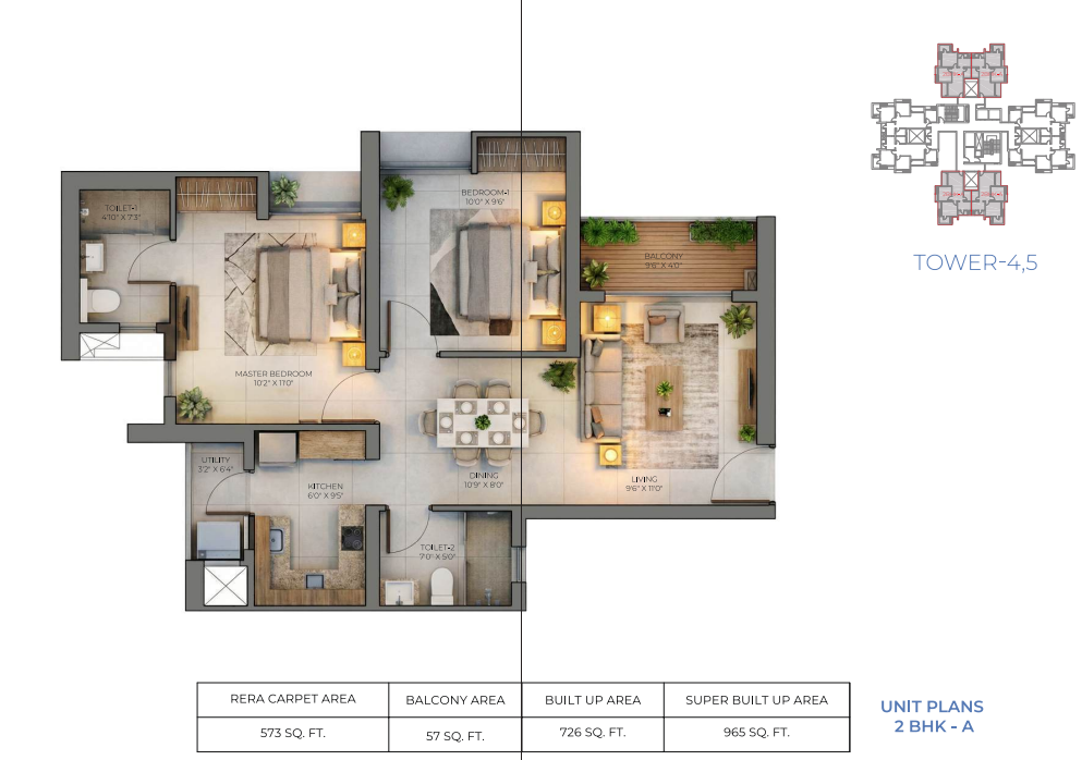 DTC Downtown — 2 BHK floor plan