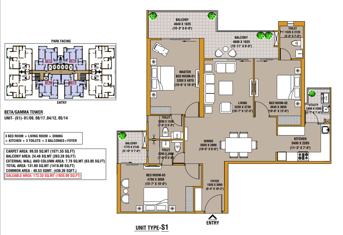 SKA Divine — 3 BHK floor plan