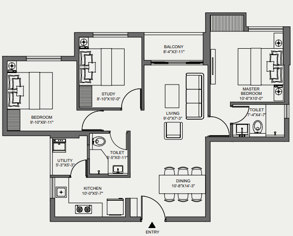 DTC Still Waters — 3 BHK floor plan