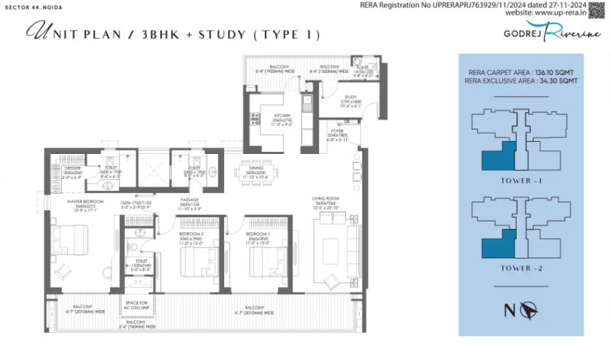 Godrej Riverine — 3 BHK floor plan