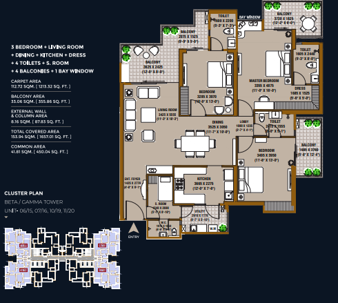 SKA Destiny One — 3 BHK floor plan