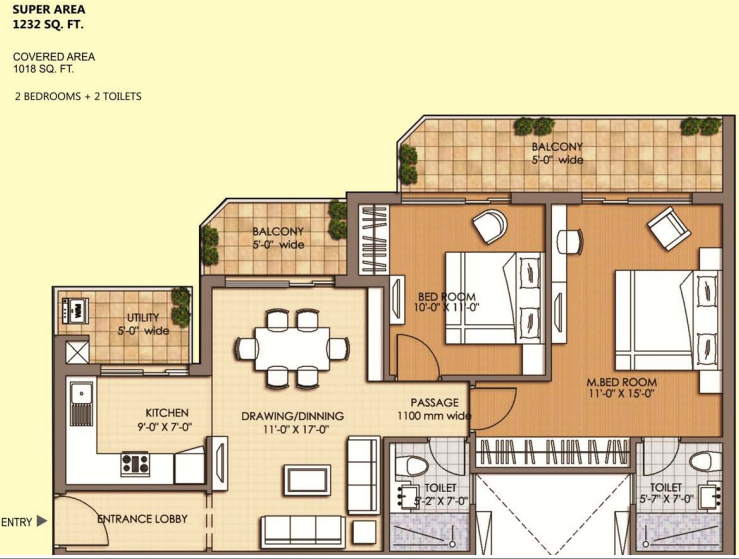 Palm Olympia Noida Extension — 2 BHK floor plan