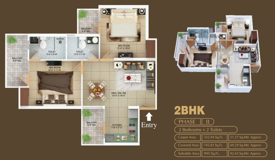 Charms Castle — 2 BHK floor plan