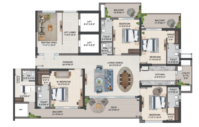 OZAR 96 Rohini — 4 BHK floor plan