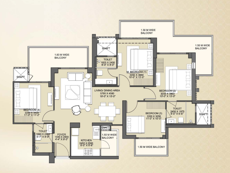 Gaur NYC Residences — 4 BHK floor plan