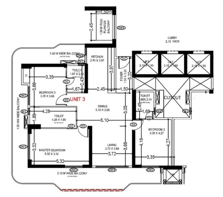 SRSD Oyster Walk — 3 BHK floor plan