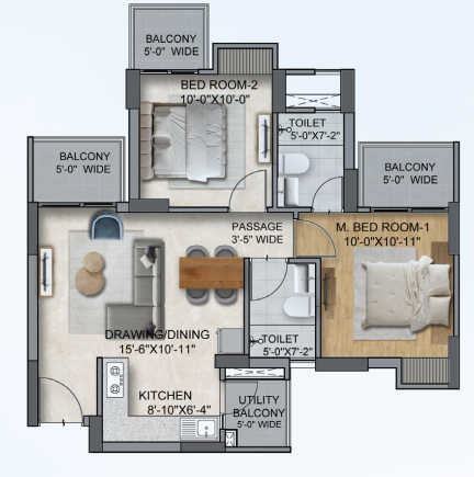 Aditya City Grace — 2 BHK floor plan