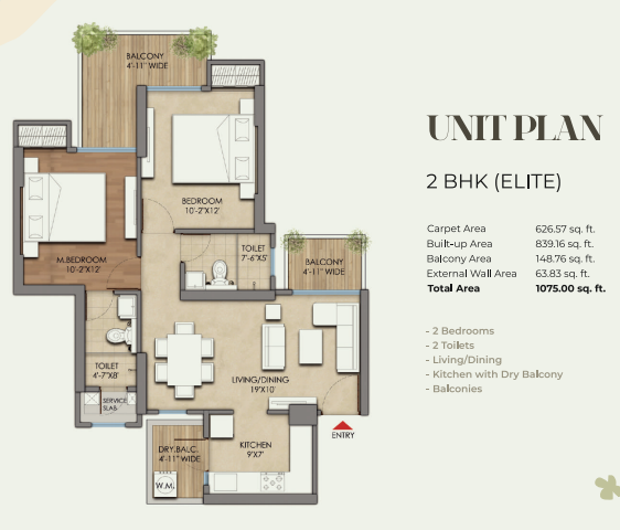 Prateek Grand Begonia — 2 BHK floor plan