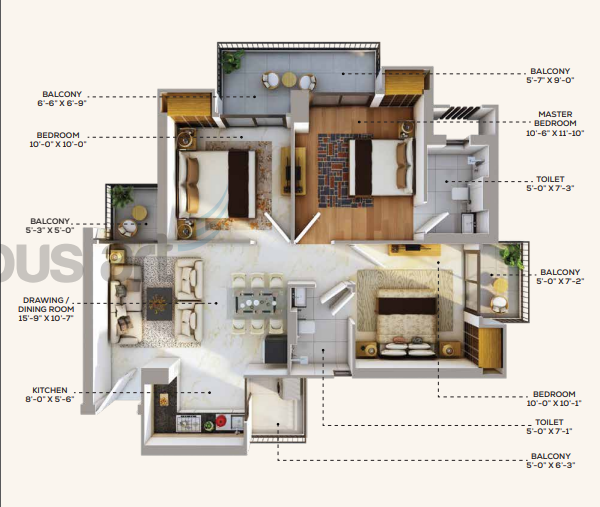 RG Pleiaddes — 3 BHK floor plan