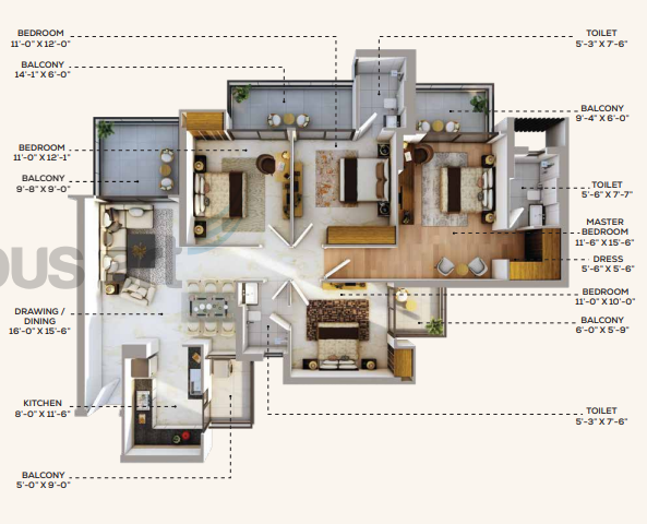 RG Pleiaddes — 4 BHK floor plan