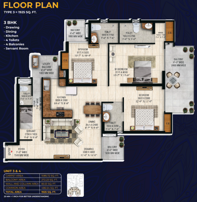 Irish Platinum — 3 BHK floor plan