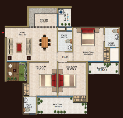 Renox Thrive — 3 BHK floor plan