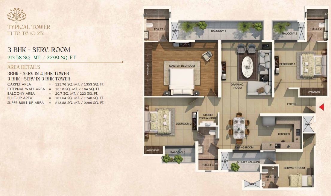 Gaur Aspire Leisure Park — 3 BHK floor plan
