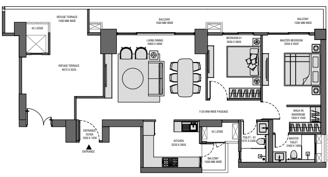 Experion Saatori — 2 BHK floor plan
