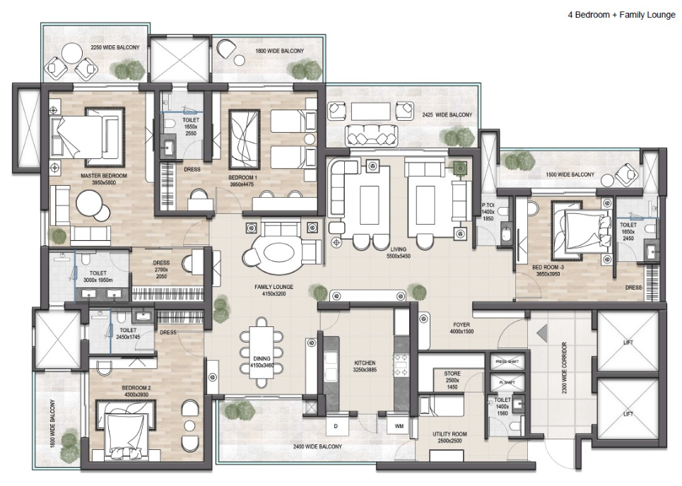 Max Estate 105 — 4 BHK floor plan