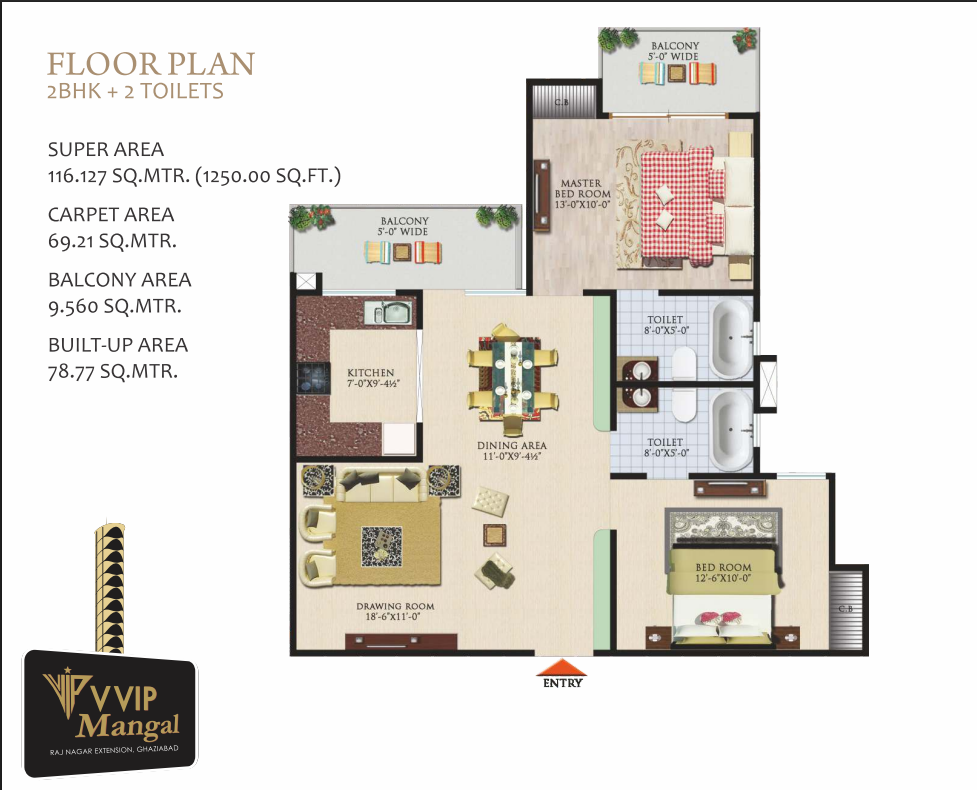VVIP Mangal — 2 BHK floor plan