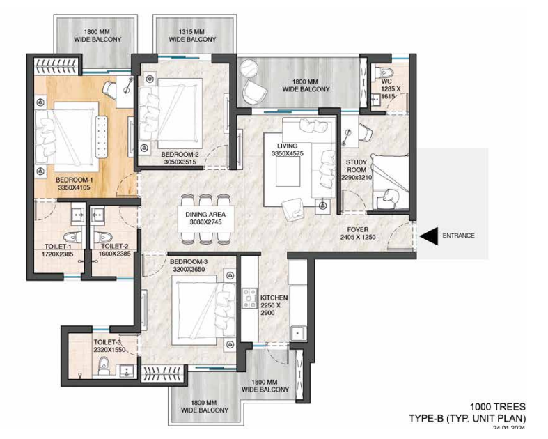 ATS Sanctuary 105 — 3 BHK floor plan