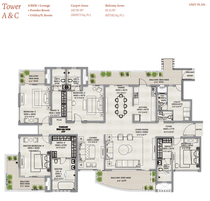Adani Lushlands — 4 BHK floor plan