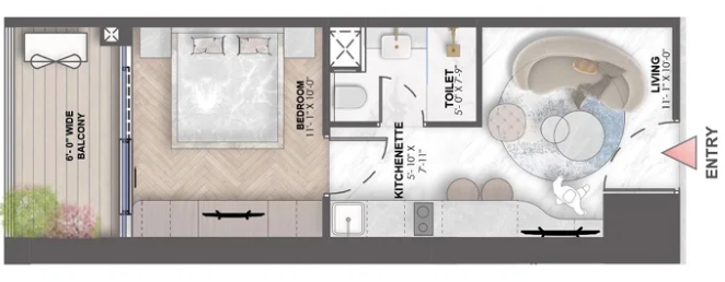 Smart World Elie Saab — 1 BHK floor plan