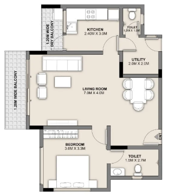Raheja Lunaris — 1 BHK floor plan