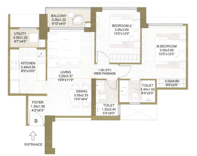 L And T Crestoria Estate — 2 BHK floor plan