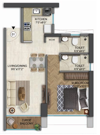 Runwal One — 1 BHK floor plan